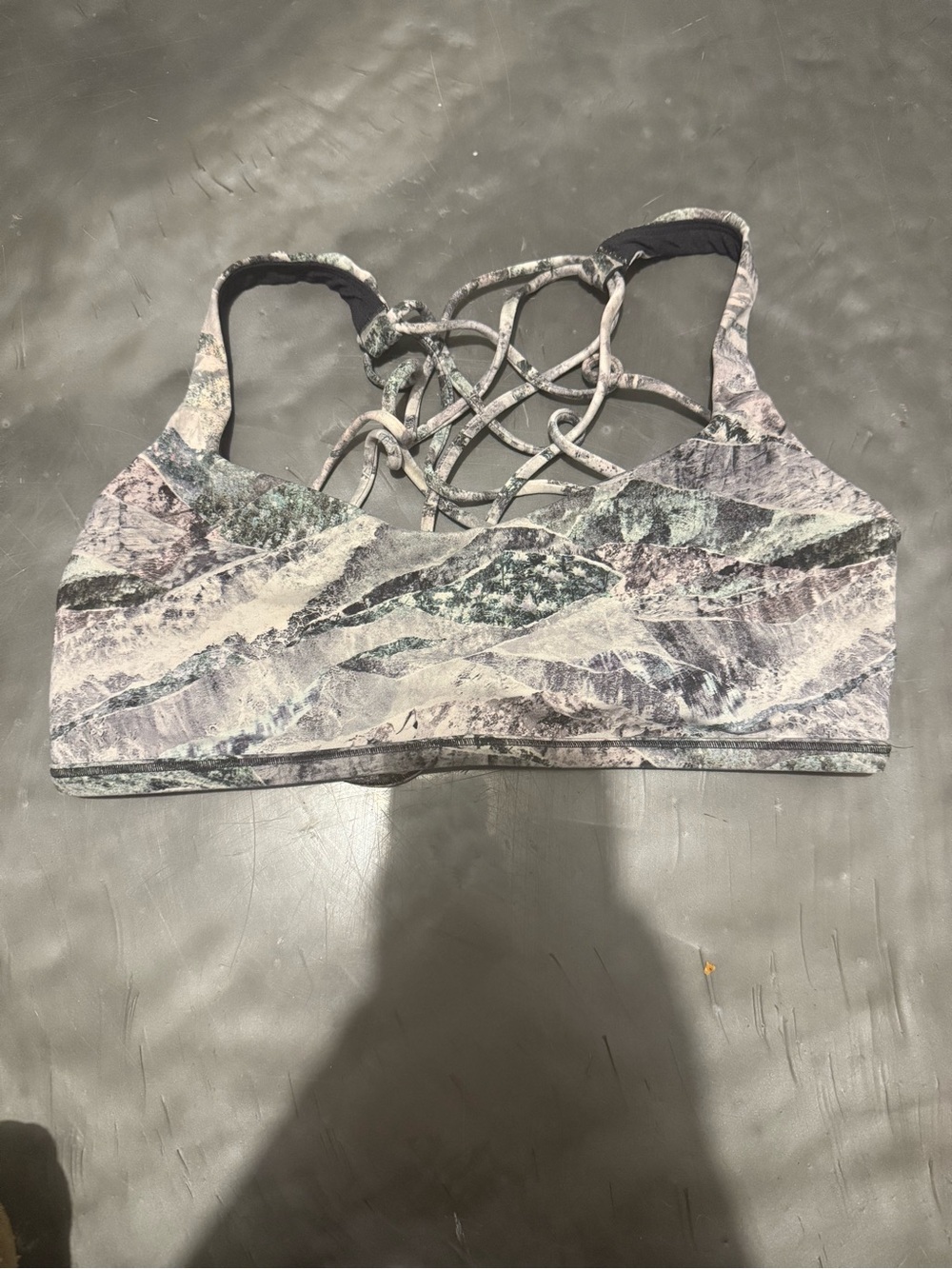 Lululemon - Printed Strappy Sports Bra in Gray and Green - Picture 2 of 3